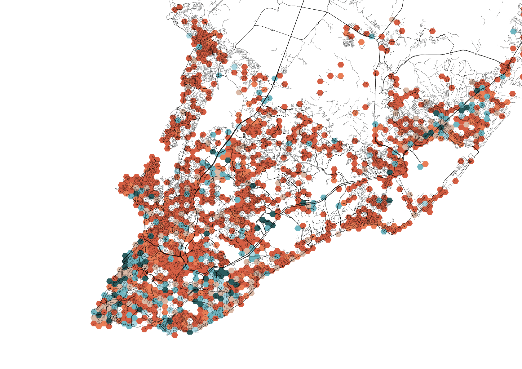 Heatmap de densidade urbana